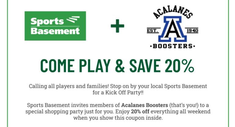 Sports Basement 20% Off For Acalanes!