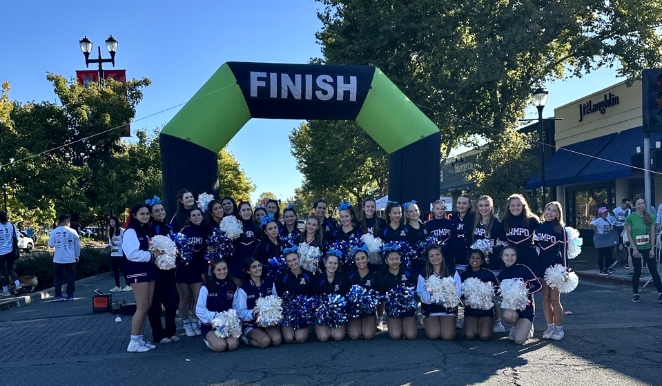 Acalanes Sideline Cheer (along with Campo Cheer) brought smiles to the Res Run on Sunday