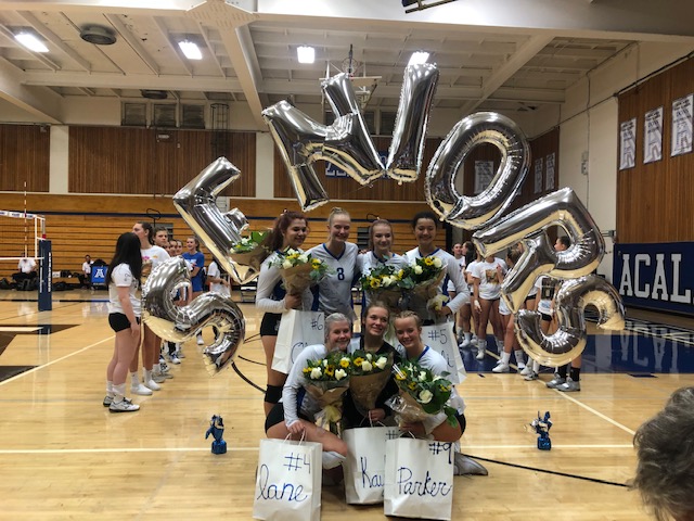 Dons Varsity Volleyball Takes Care of the Mats on Senior Night